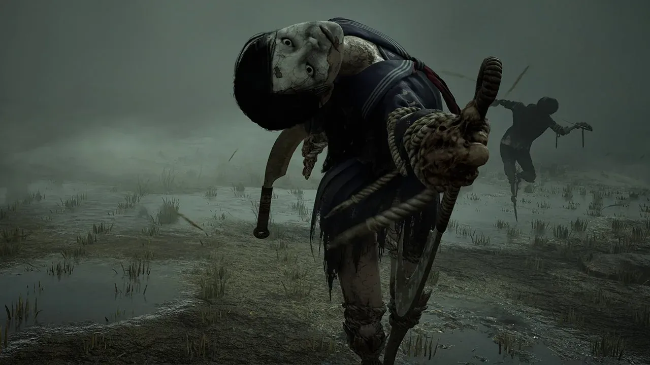 Een afbeelding uit de game Silent Hill met een griezelig Japans tafereel