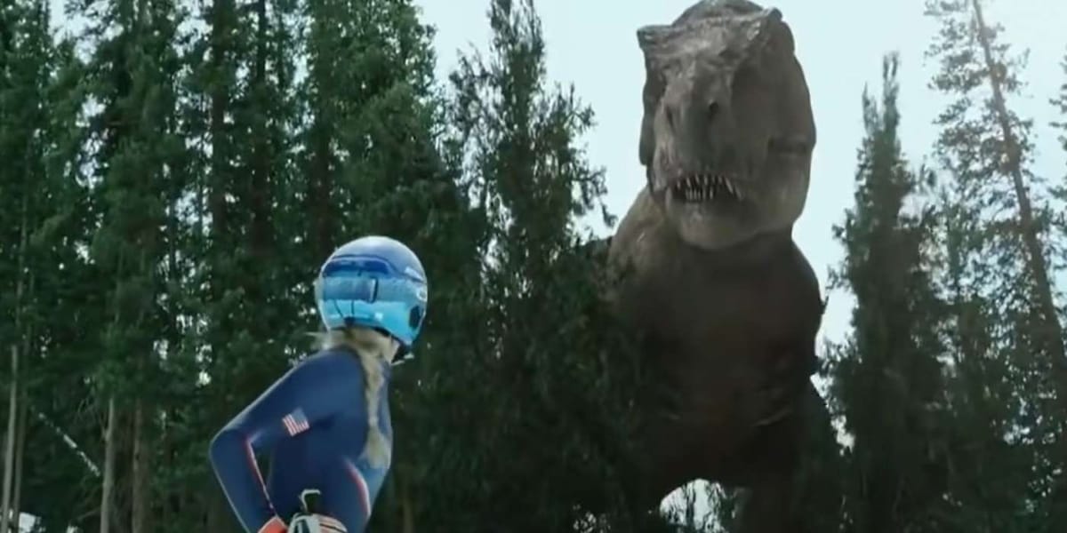 Dinosauriërs maken reclame voor de Olympische Winterspelen